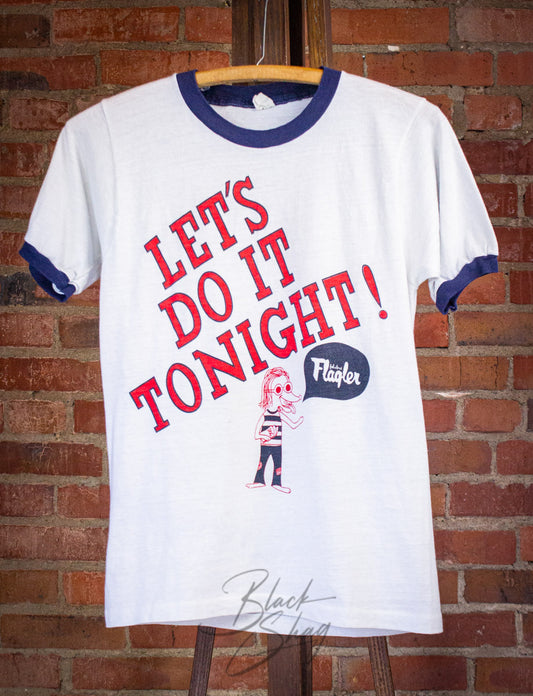 Vintage Let's Do It Tonight Graphic T Shirt 70s White/Navy Blue Small