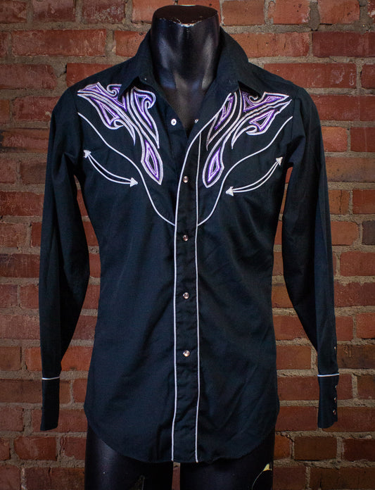 Vintage Levi's Purple Embroidery Pearl Snap Western Shirt Black Medium