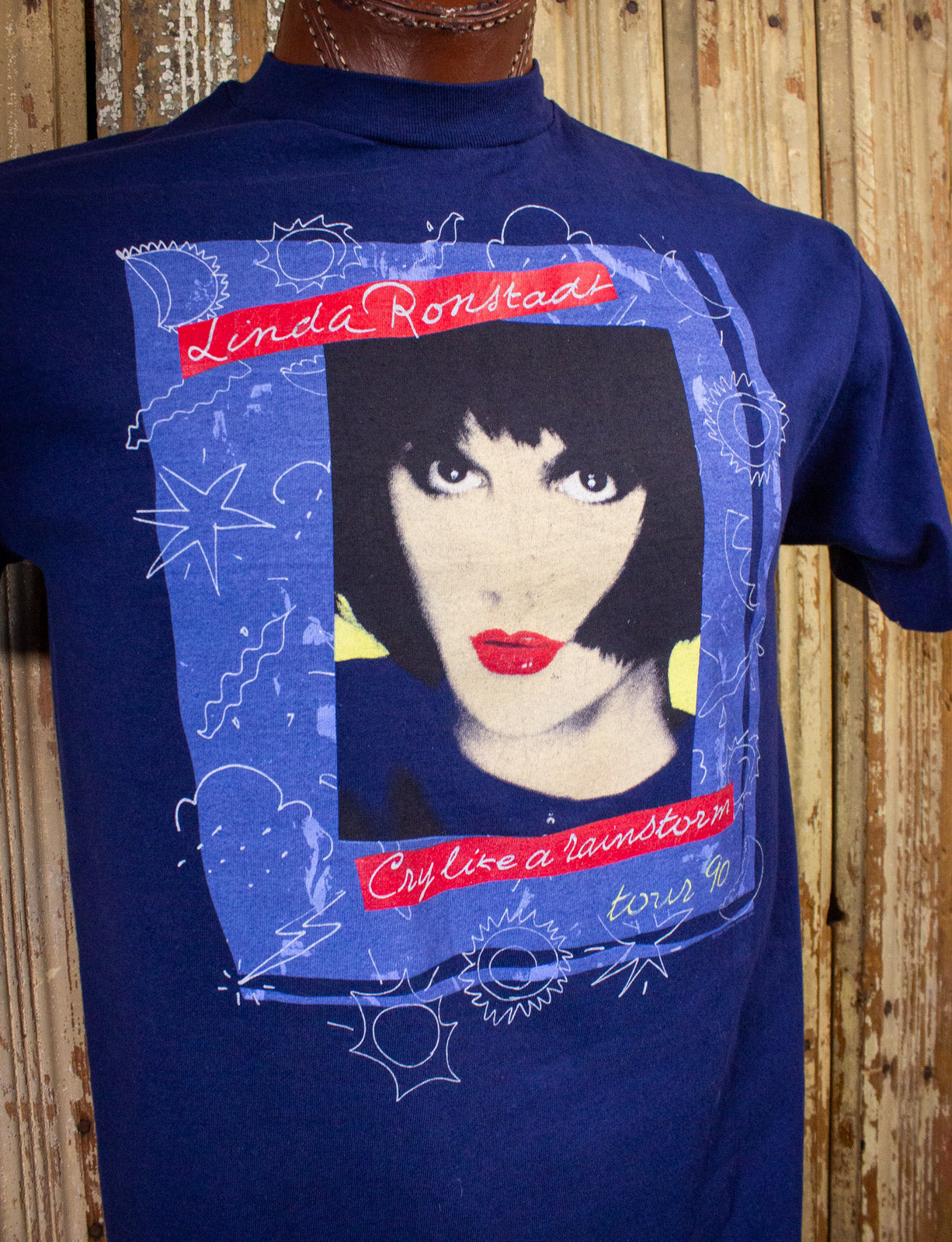 Vintage Linda Ronstadt Cry Like A Rainstorm Concert T Shirt 1990 Blue Large