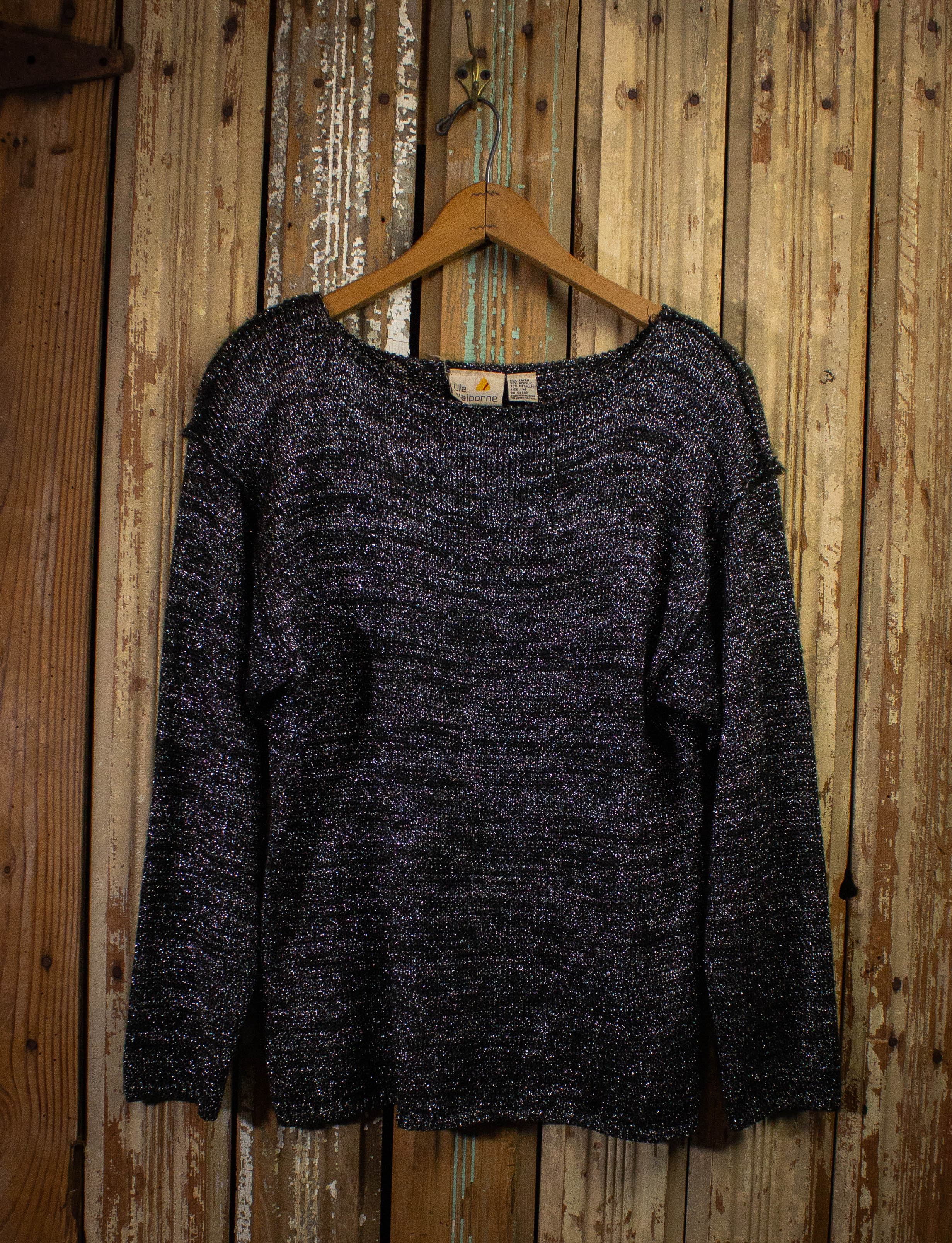 Vintage 80s Liz Claiborne Metallic Thread Sweater Medium – Black Shag ...
