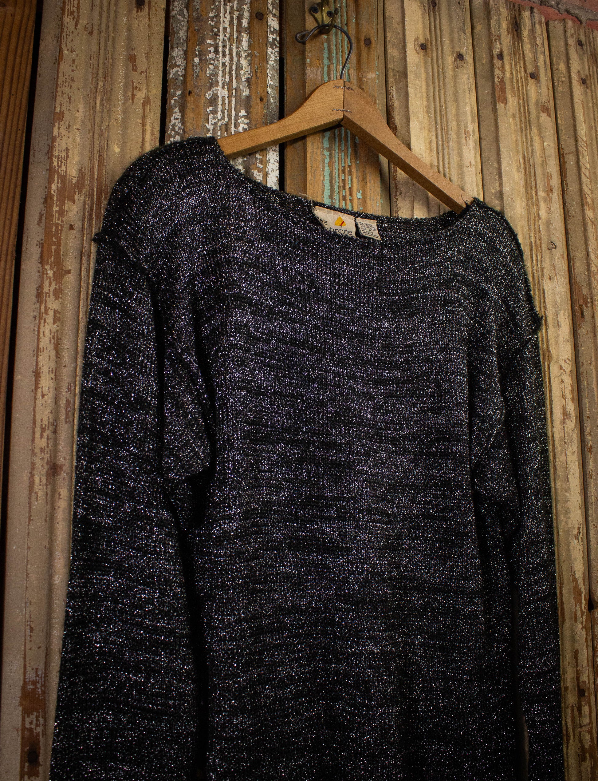 Vintage 80s Liz Claiborne Metallic Thread Sweater Medium – Black Shag ...