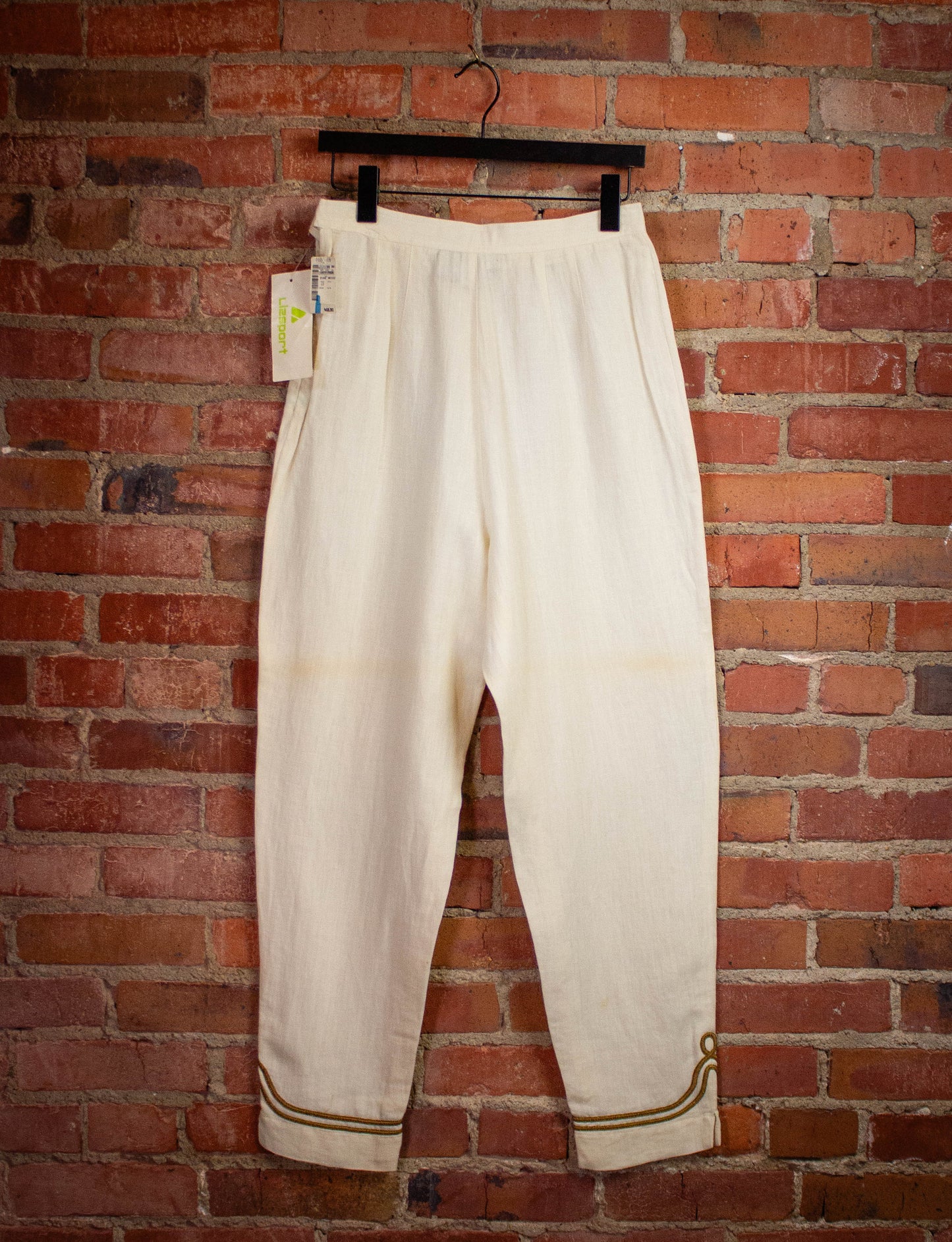 Vintage Lizsport Deadstock Linen Pants 80s White Size 10
