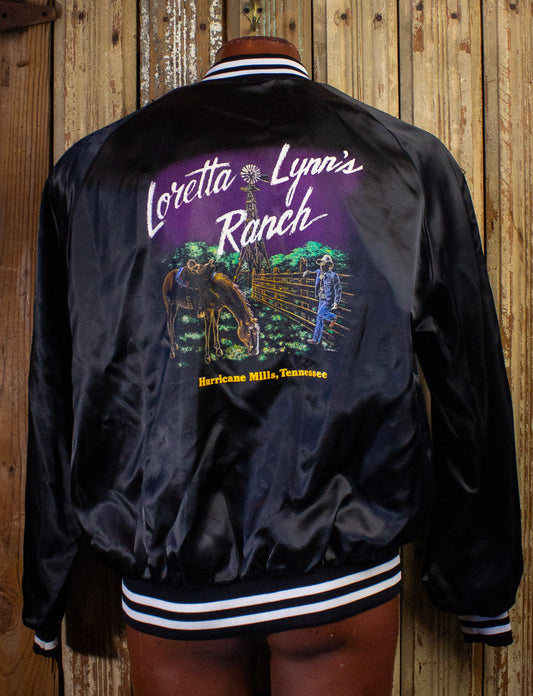Vintage Loretta Lynn's Ranch Nylon Bomber Jacket 80s Black XL