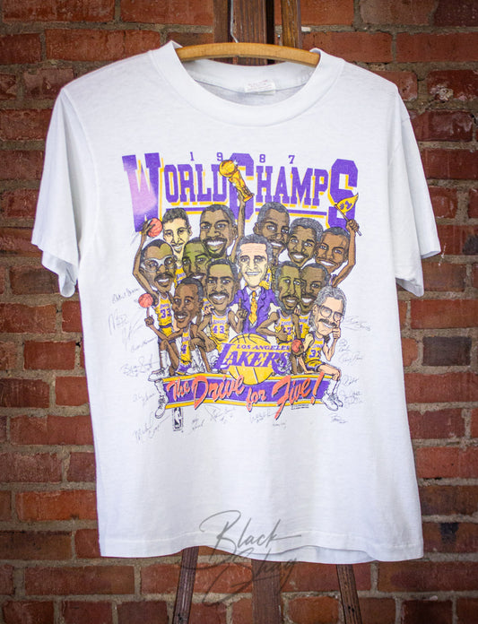 Vintage Los Angeles Lakers World Champs Graphic T Shirt 1987 White Medium