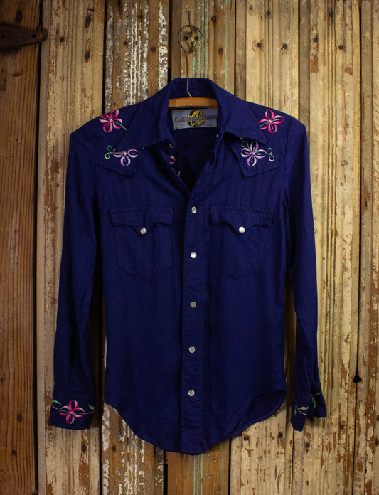 Vintage Made In Heaven Pearl Snap Western Shirt 70s Blue XS