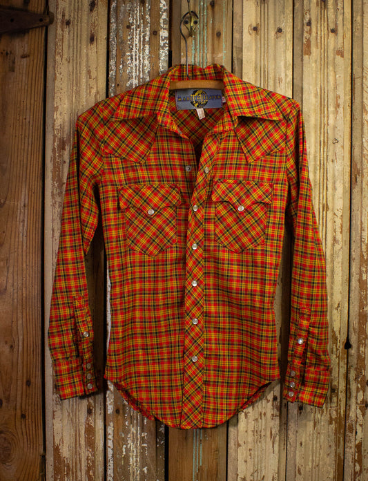 Vintage Made In Heaven Plaid Pearl Snap Western Shirt 70s Black-Yellow-Red Extra Small