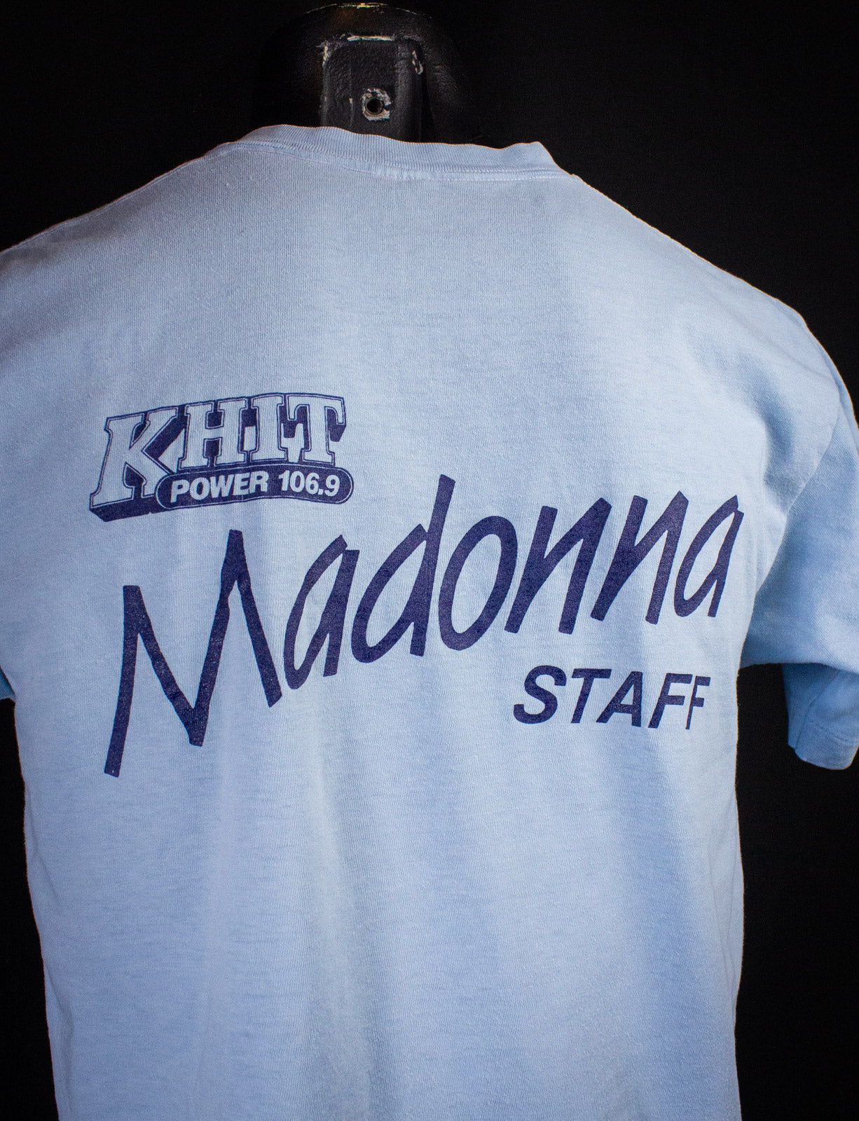 Vintage Madonna KHIT Staff Concert T Shirt 80s Blue Medium