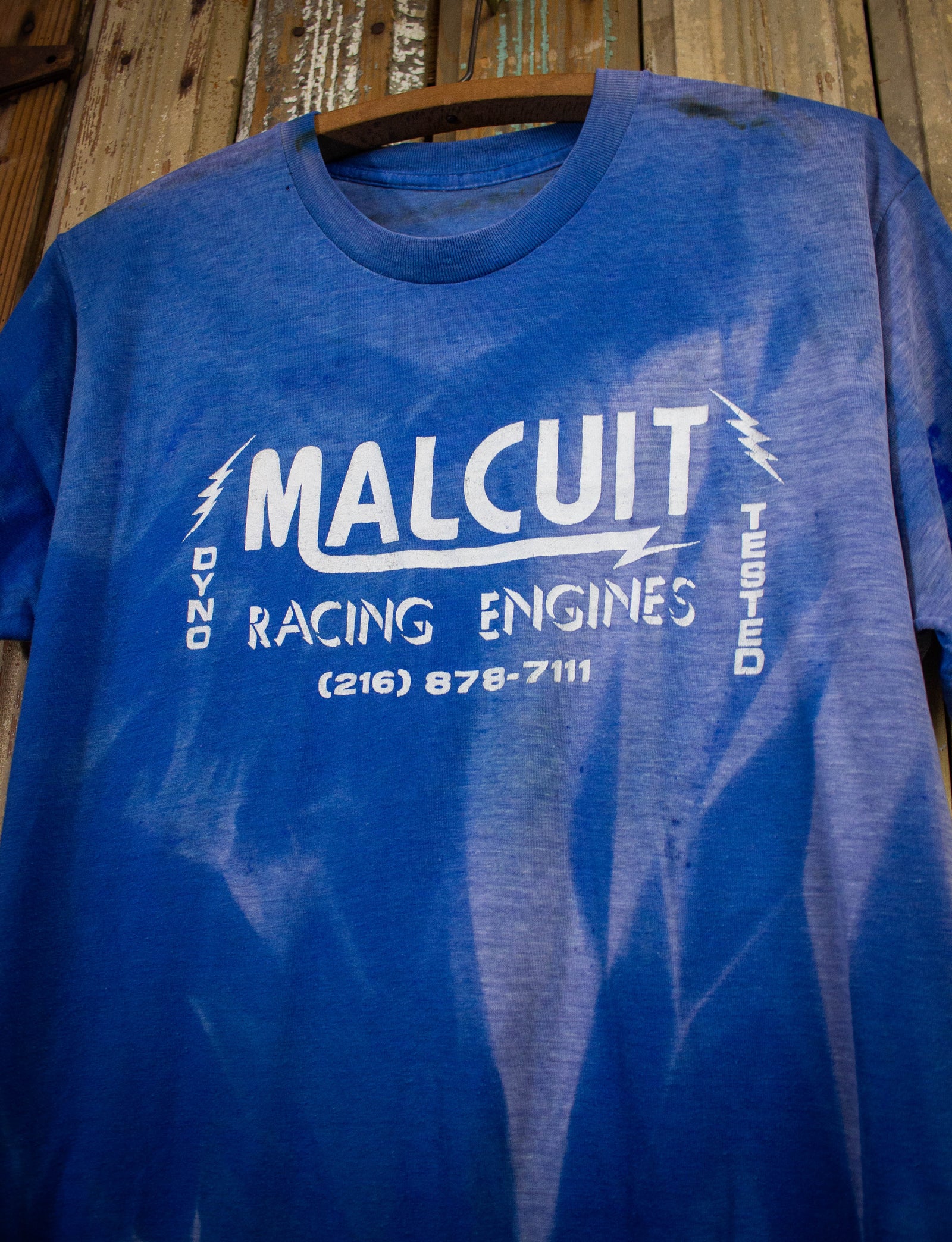 Vintage Malcuit Racing Engines Graphic T Shirt 80s Blue Large