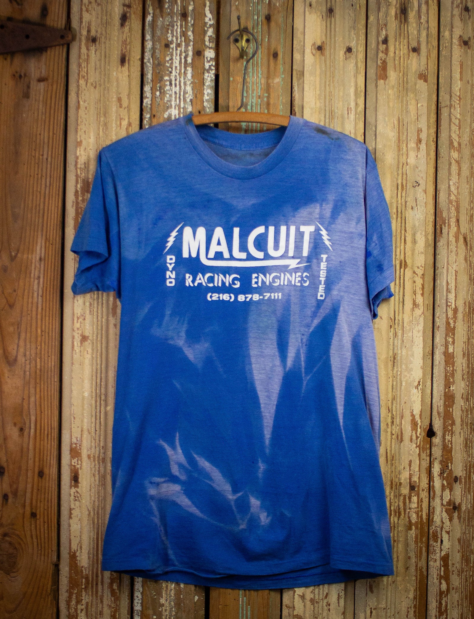 Vintage Malcuit Racing Engines Graphic T Shirt 80s Blue Large