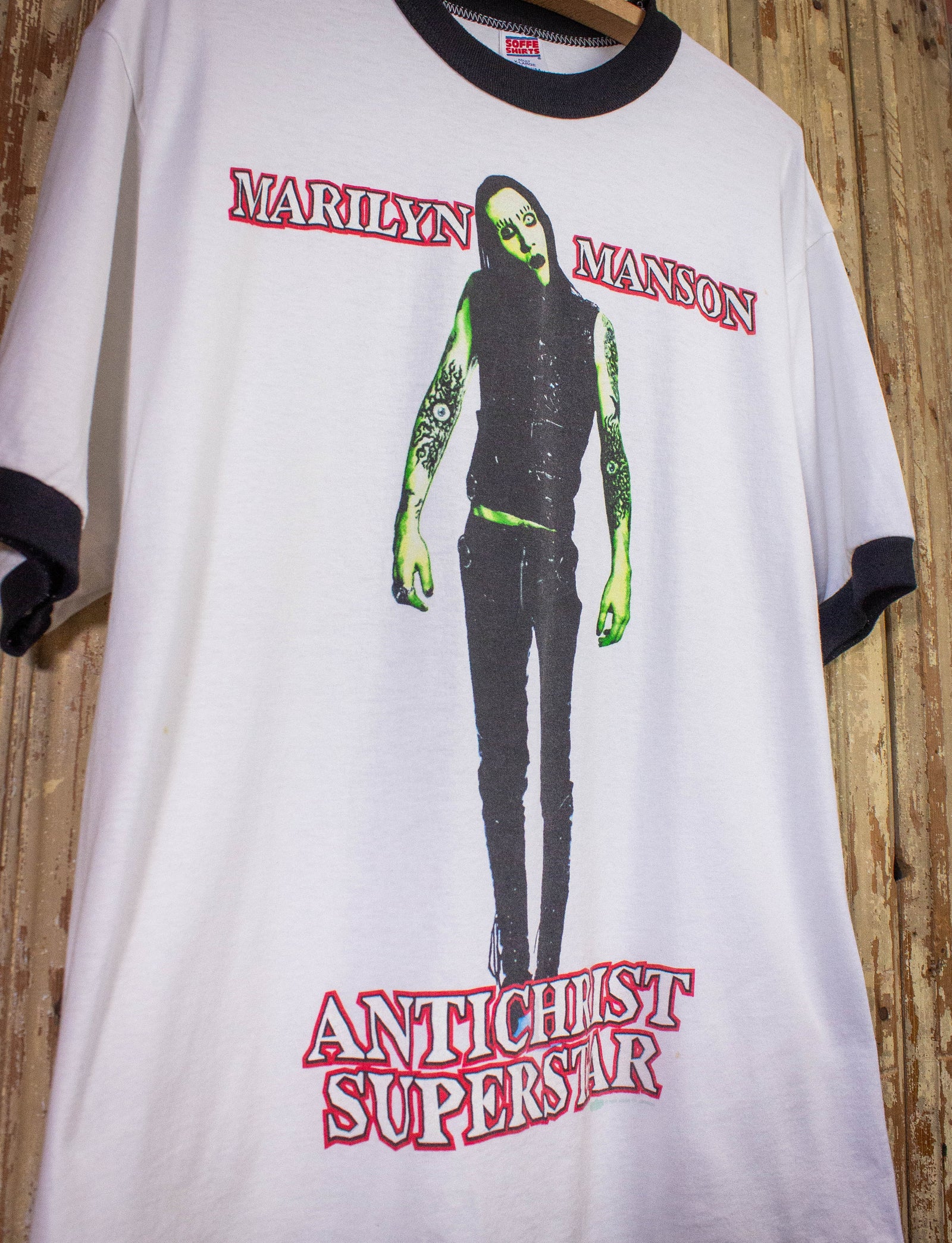 Vintage Marilyn Manson Antichrist Superstar Ringer Concert T Shirt 1995 White XL