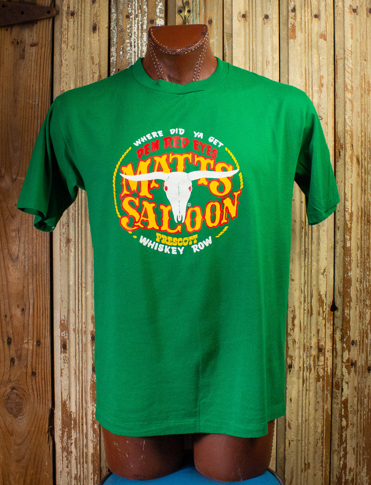 Vintage Matt's Saloon Graphic T Shirt 80s Green XL Prescott AZ