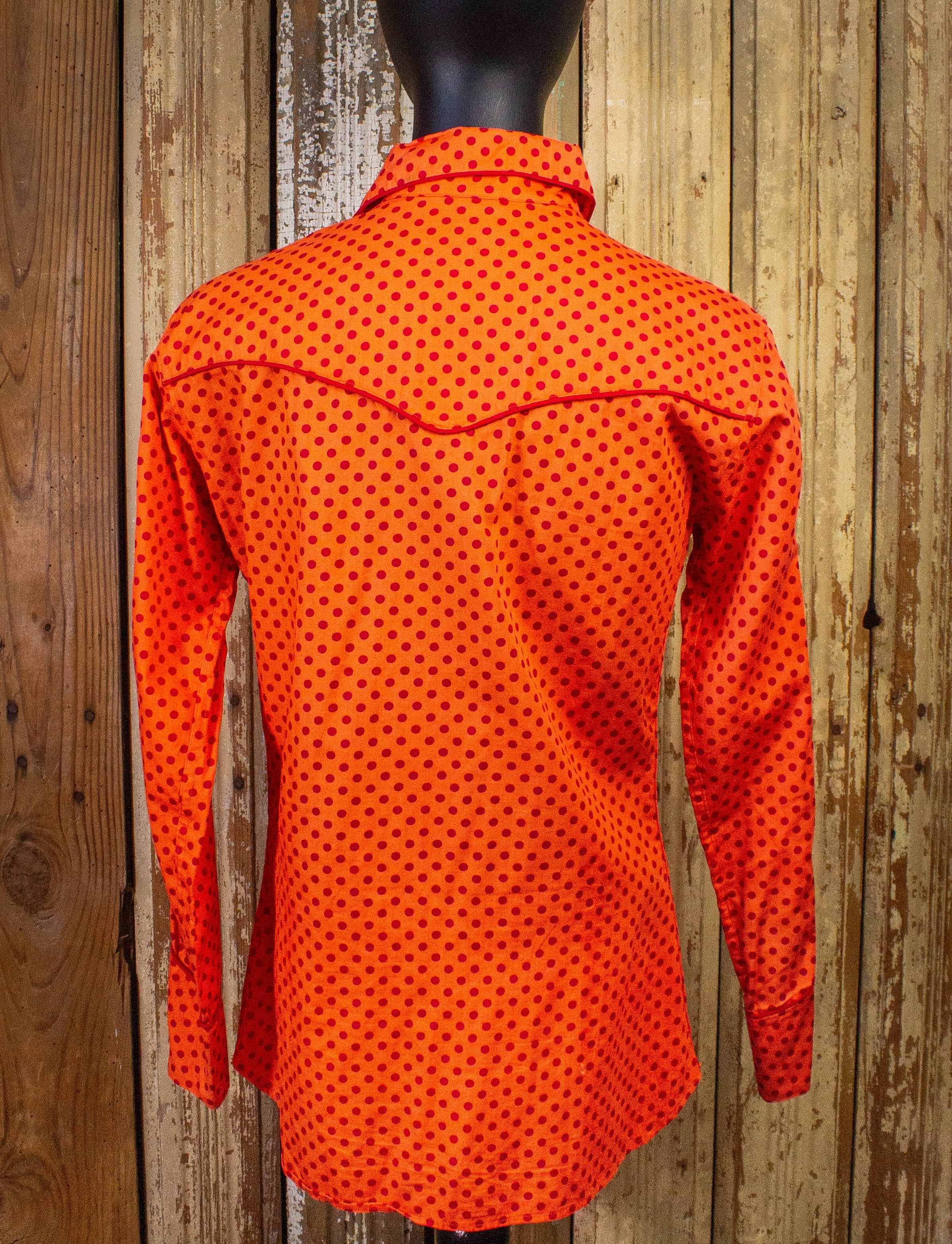 Vintage McClure's Polka Dot Pearl Snap Western Shirt 60s Red