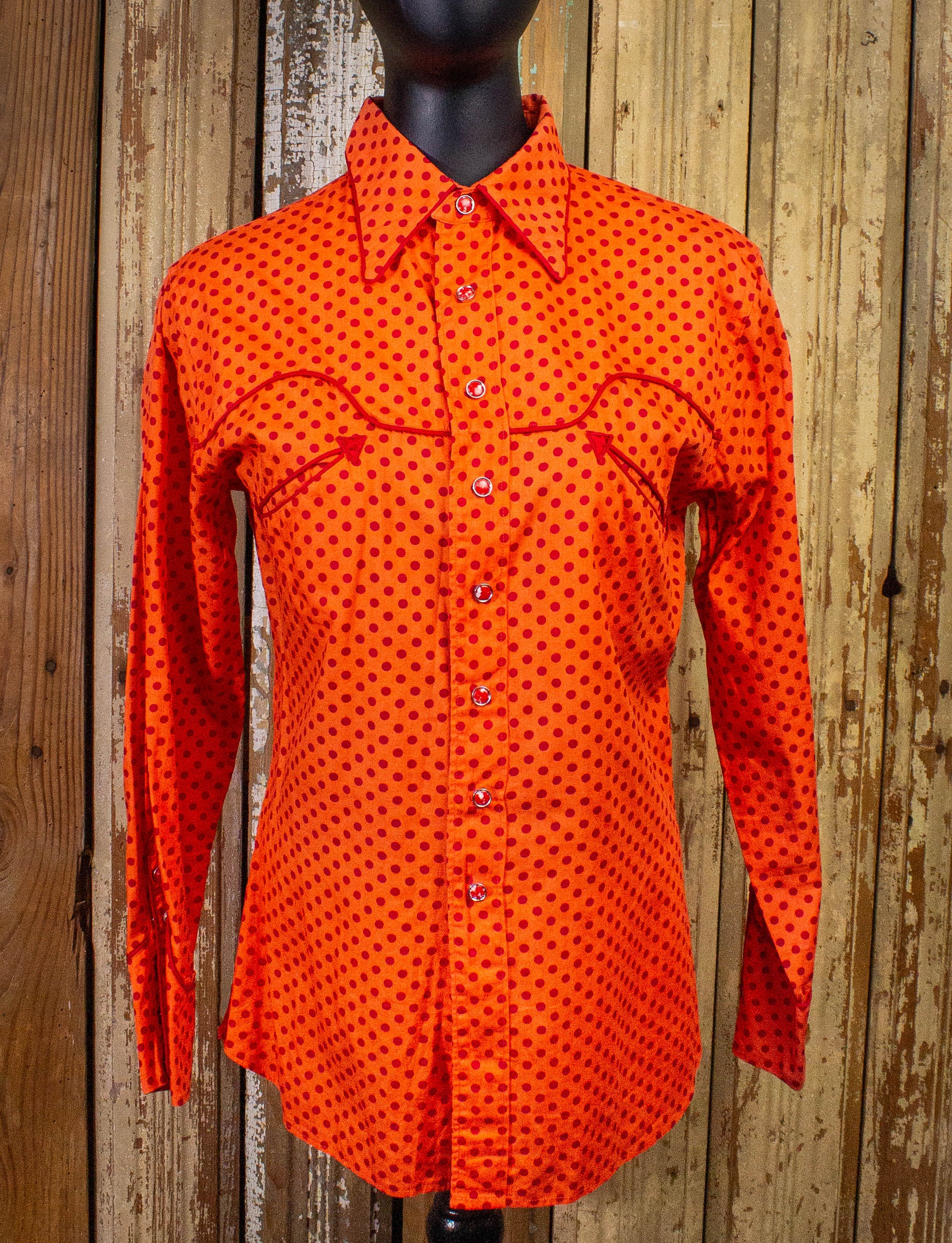 Vintage McClure's Polka Dot Pearl Snap Western Shirt 60s Red