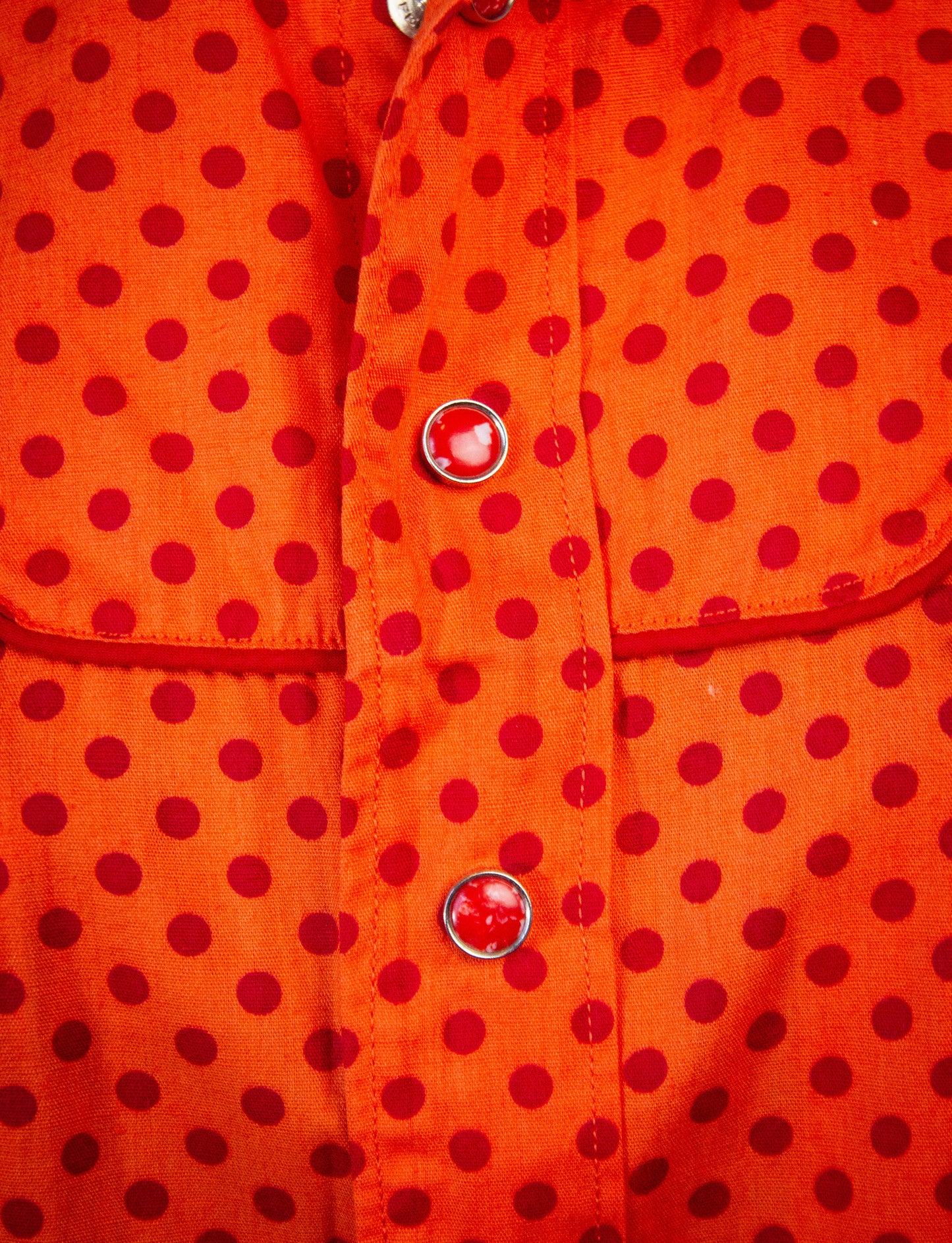 Vintage McClures Polka Dot Pearl Snap Western Shirt 60s Red/Orange Small