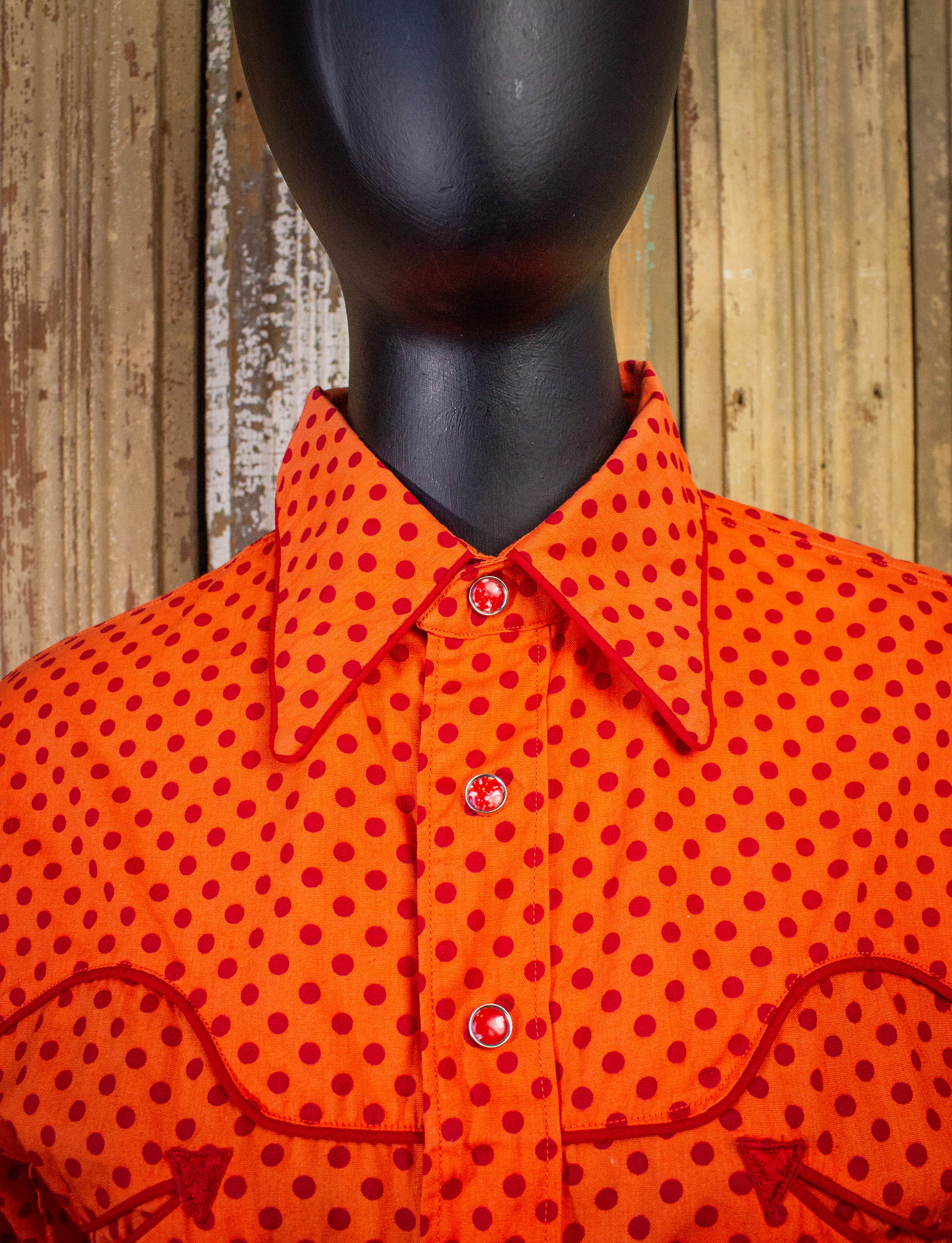 Vintage McClure's Polka Dot Pearl Snap Western Shirt 60s Red/Orange Small