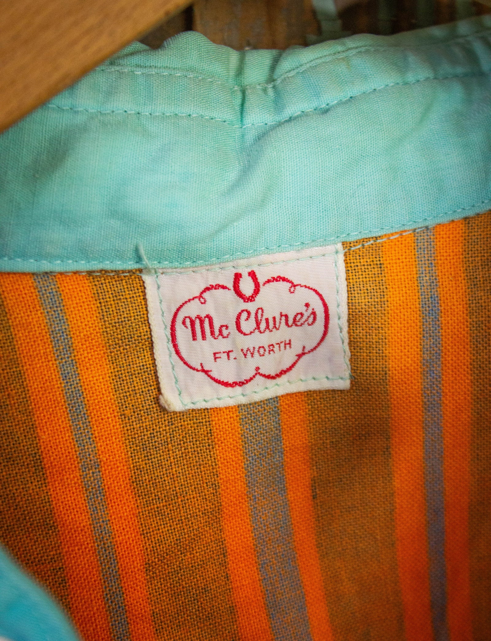Vintage McClure's Striped Pearl Snap Western Shirt 60s Blue/Orange Small