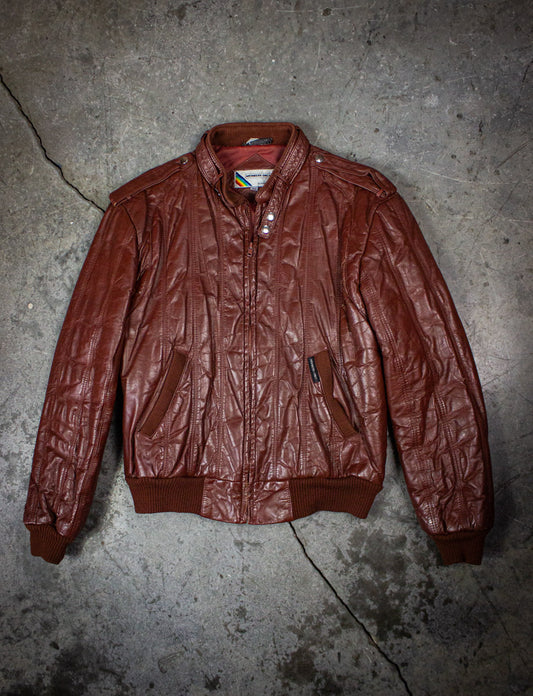 Vintage Members Only Brown Leather Bomber Jacket 80s Large