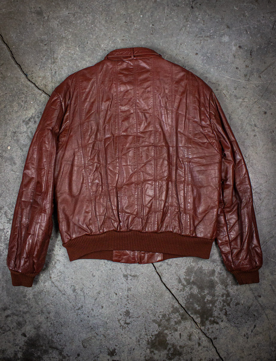 Vintage Members Only Brown Leather Bomber Jacket 80s Large