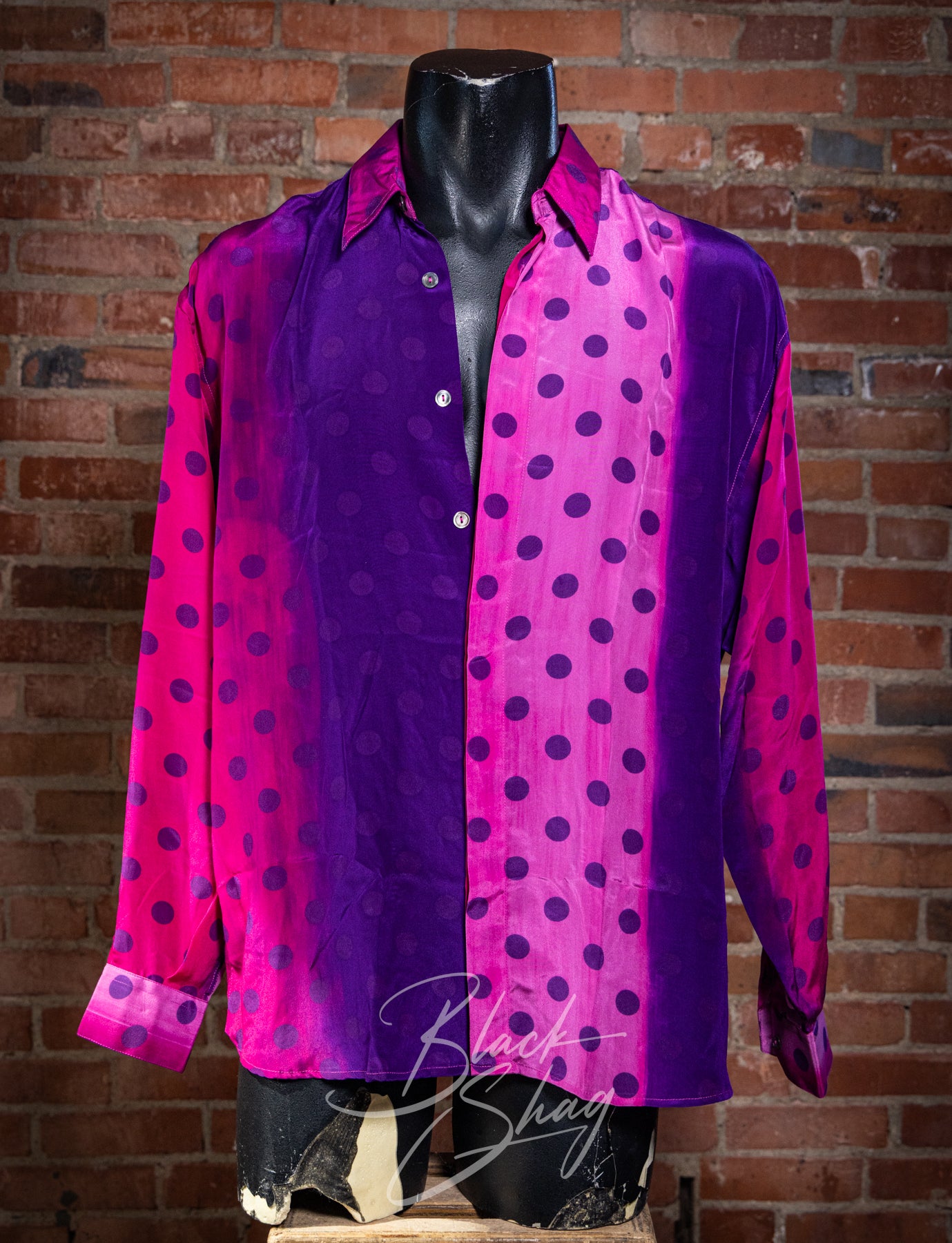 Vintage 90s Messon Pink and Purple Polka Dot Button Up L/XL