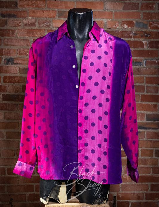 Vintage 90s Messon Pink and Purple Polka Dot Button Up L/XL