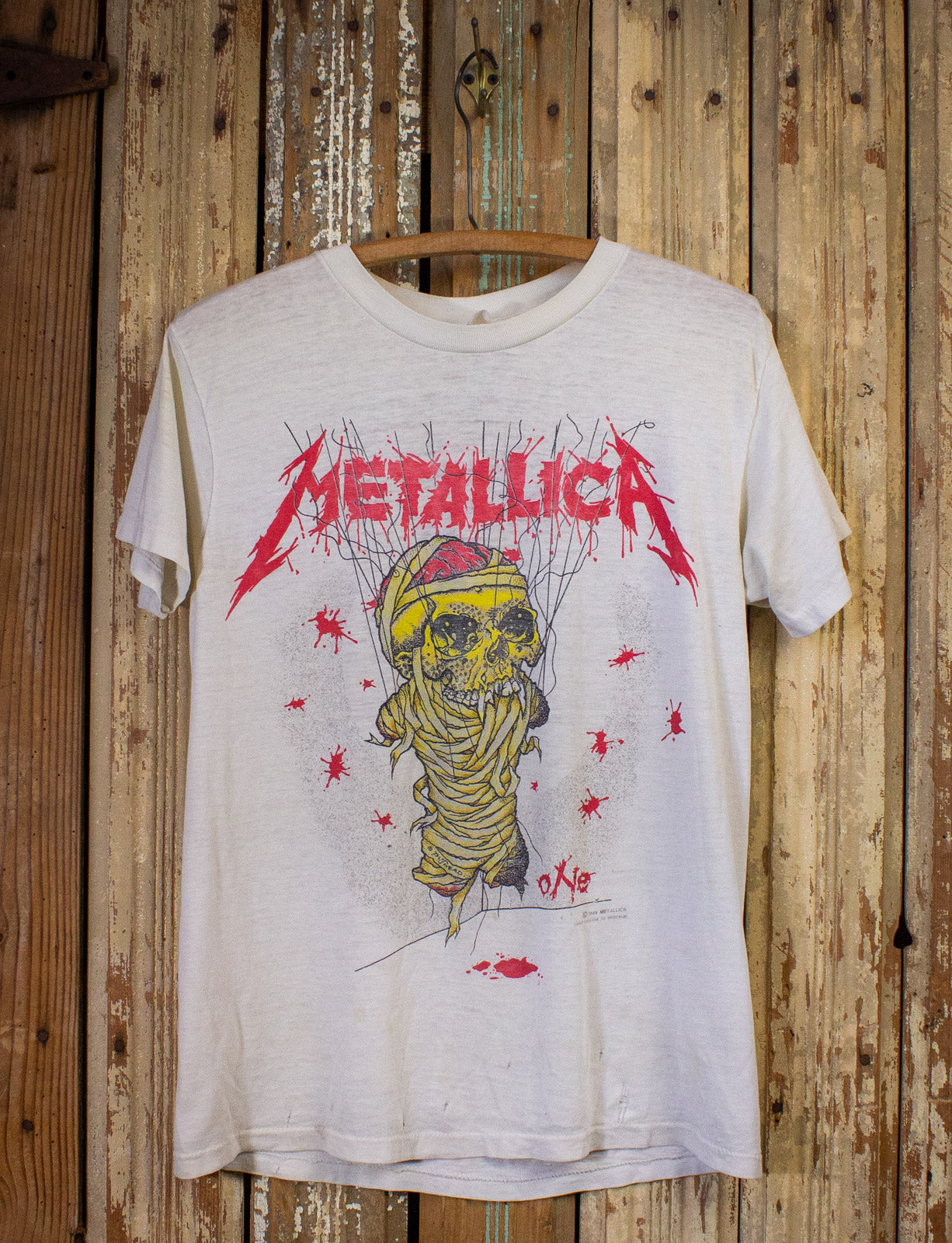 Vintage Metallica One Landmine Concert T Shirt 1989 White Medium