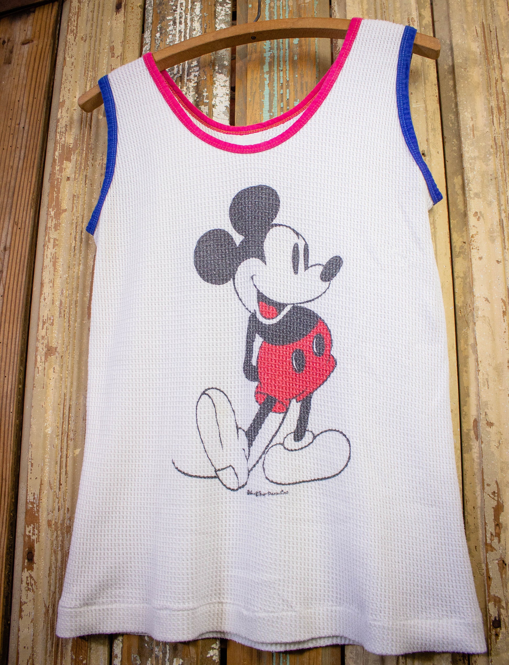 Vintage Mickey Mouse Thermal Tank Top 70s White Small
