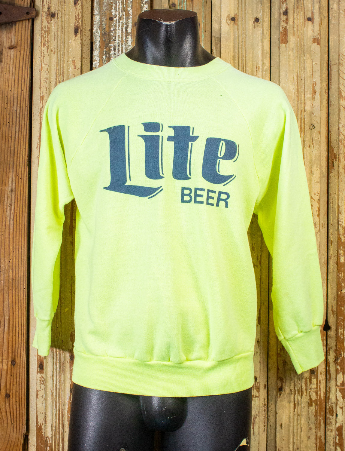 Vintage Miller Lite Beer Sweatshirt 90s Neon Yellow Medium