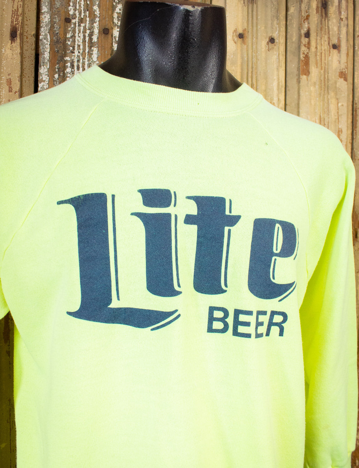 Vintage Miller Lite Beer Sweatshirt 90s Neon Yellow Medium