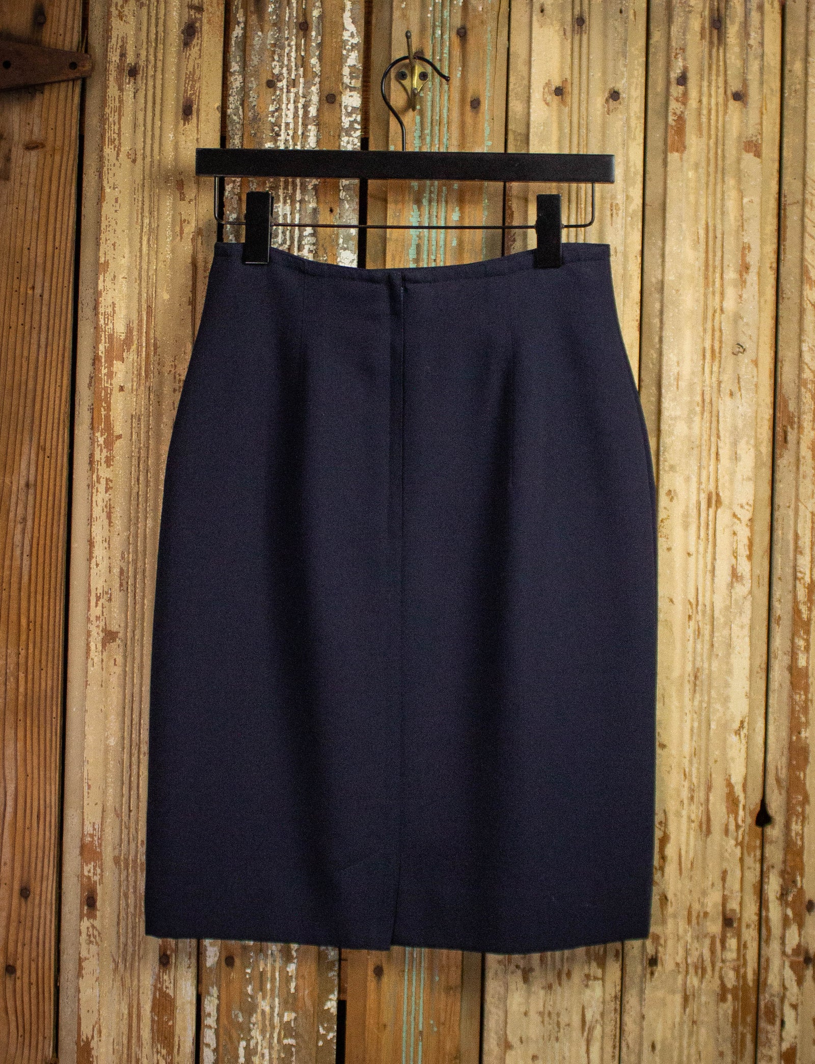 Vintage Mondi Navy Blue Skirt with Gold Buttons 80s 27w