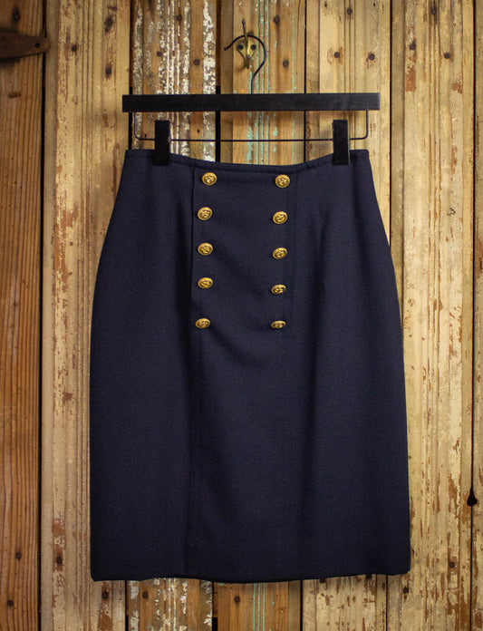 Vintage Mondi Navy Blue Skirt with Gold Buttons 80s 27w