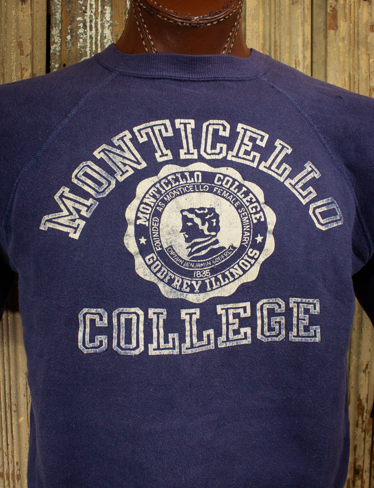 Vintage Monticello College Sweatshirt 70s Blue Large