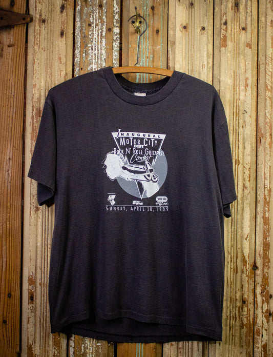 Vintage Motor City Rock n' Roll Guitarist Contest Graphic T Shirt 1989 Black Large