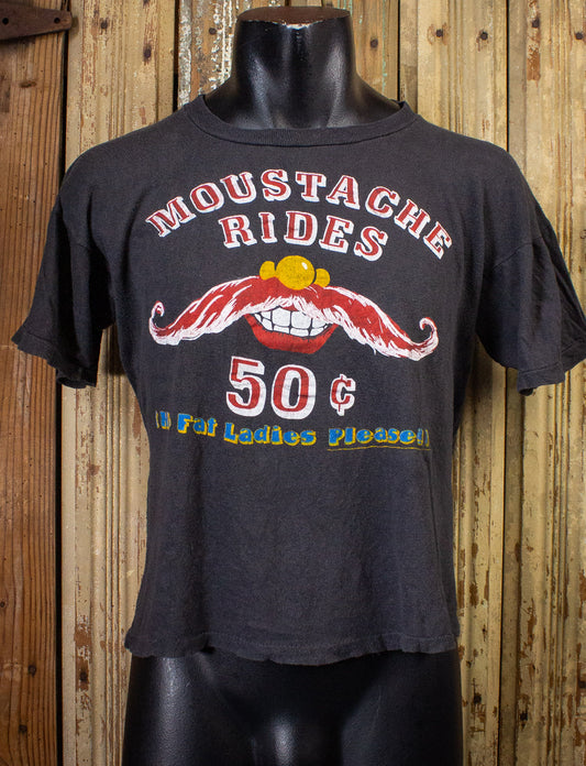 Vintage Moustache Rides Graphic T Shirt 70s Black Medium