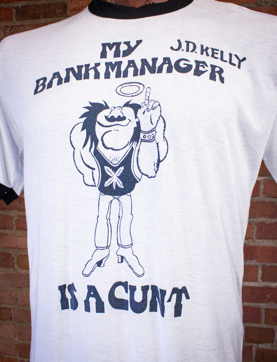 Vintage My Bank Manager is a Cunt Graphic T Shirt 80s White Large