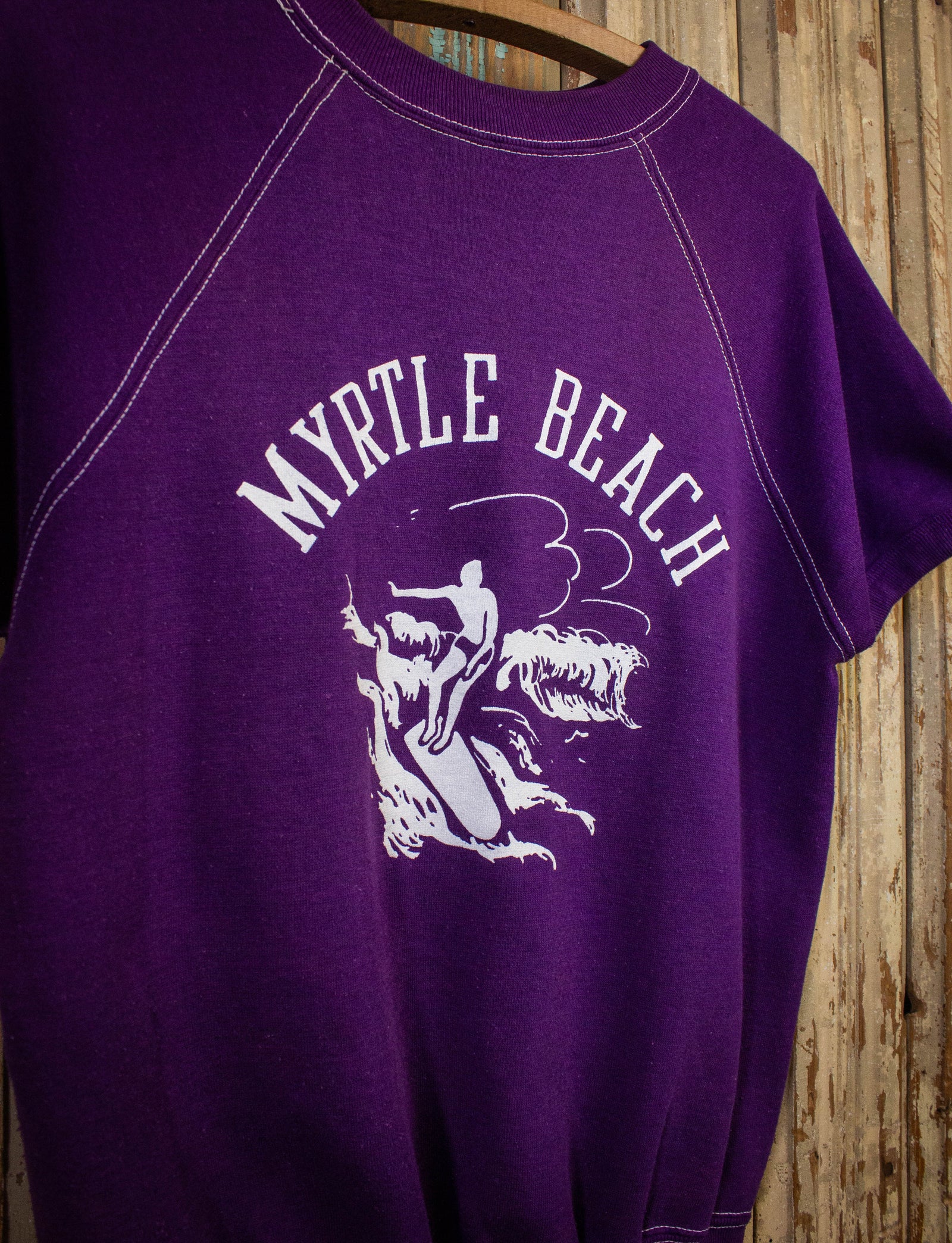 Vintage Myrtle Beach Graphic Short Sleeve Sweatshirt Purple Medium