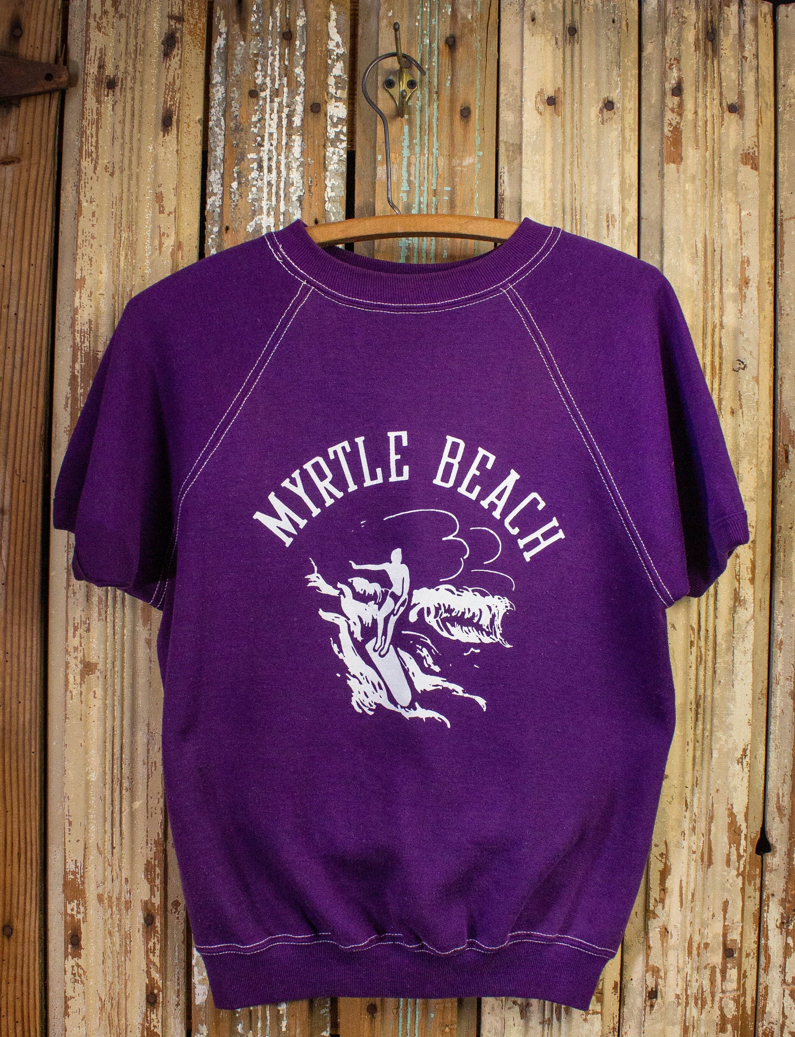 Vintage Myrtle Beach Graphic Short Sleeve Sweatshirt 70s Purple Medium