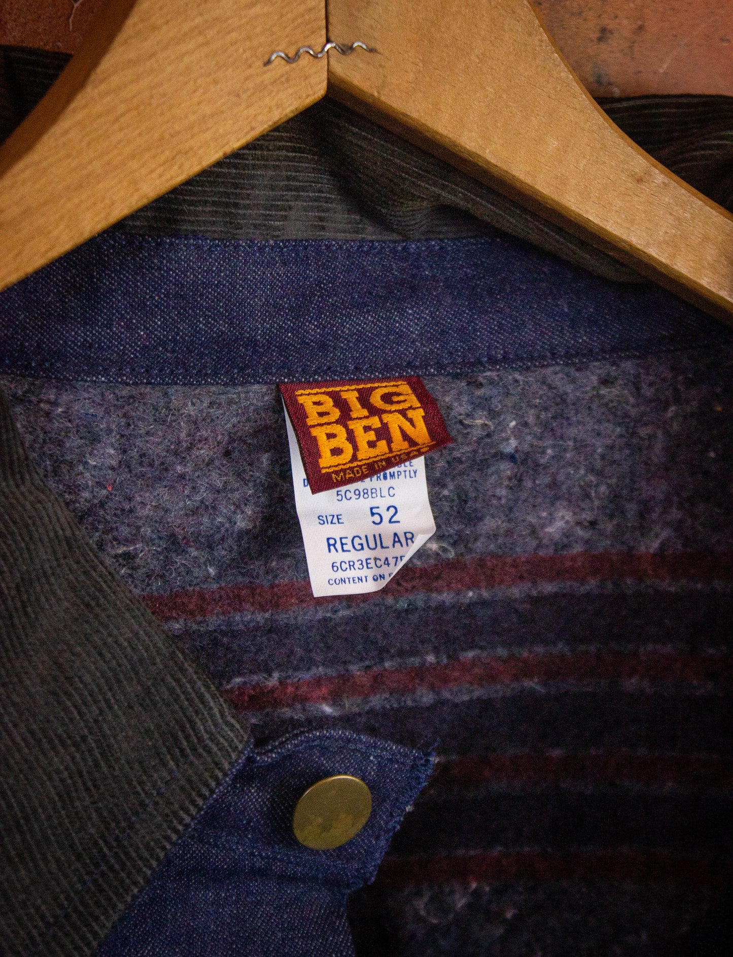 Vintage Big Ben Denim Chore Jacket 90s NOS Dark Wash Size 52