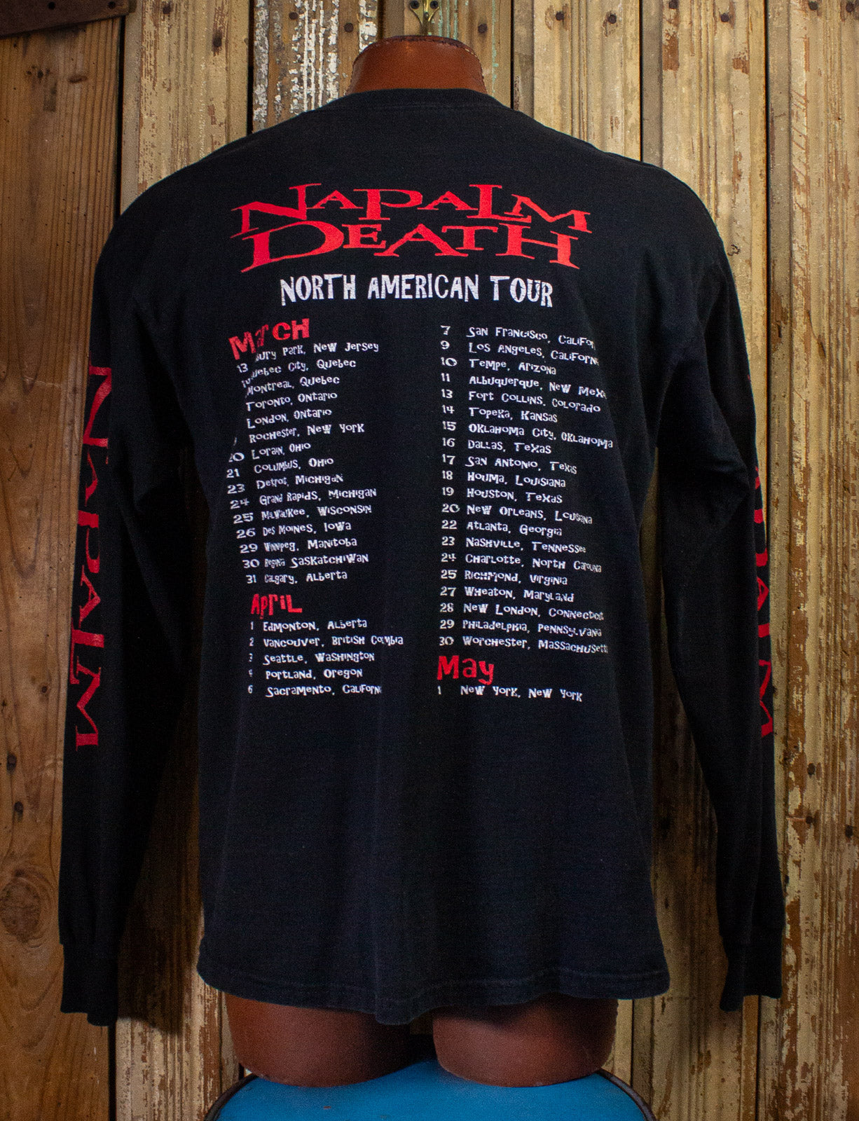 Vintage Napalm Death Inside The Torn Apart Long Sleeve Concert T Shirt 1997 Black XL