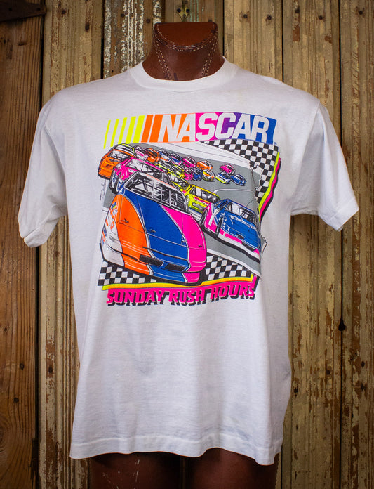 Vintage Nascar Sunday Rush Hours Graphic T Shirt 1989 White XXL
