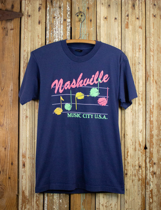 Vintage Nashville Neon Souvenir Graphic T Shirt 80s Blue Medium
