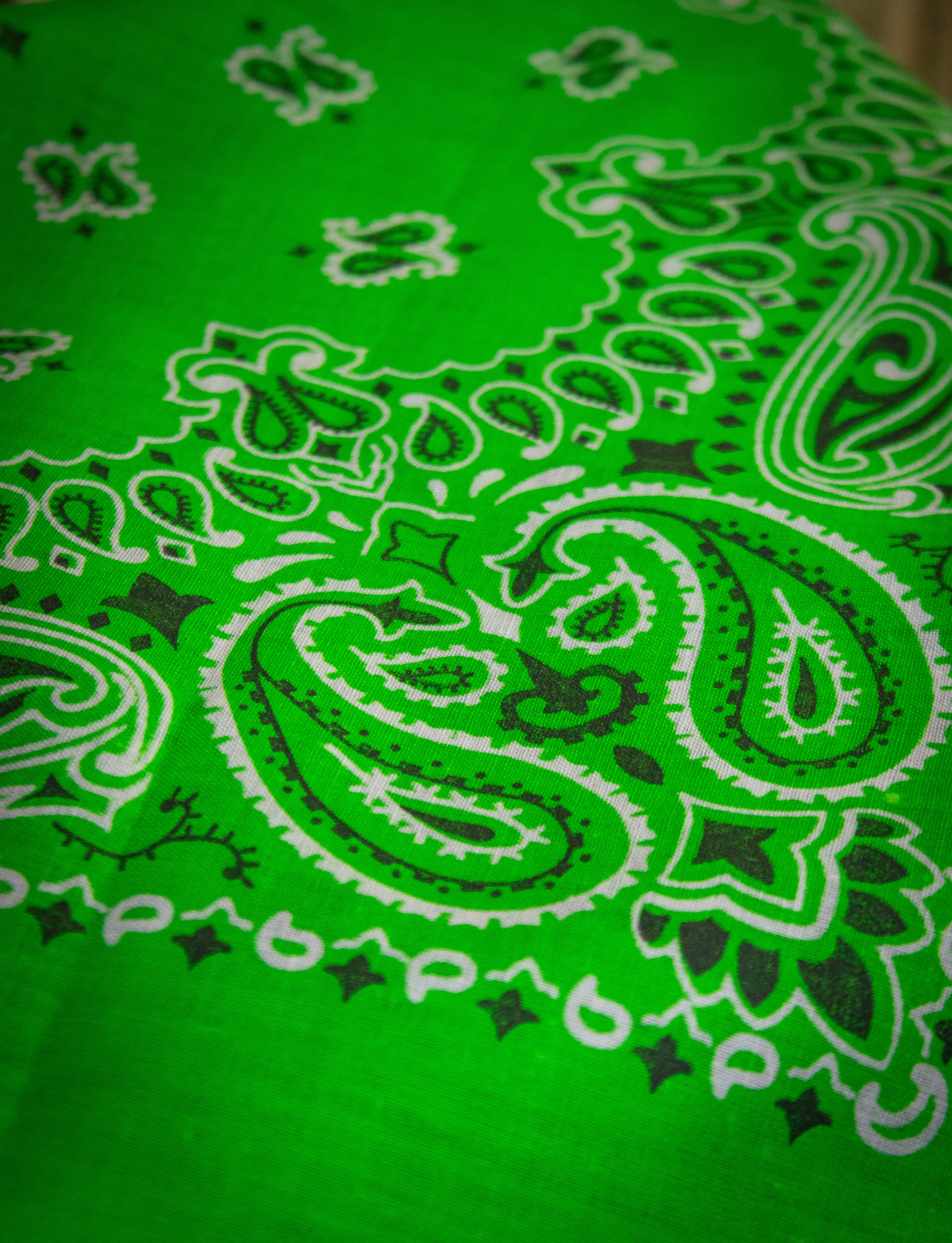 Vintage 80s Hav-A-Hank Neon Green Paisley Bandana