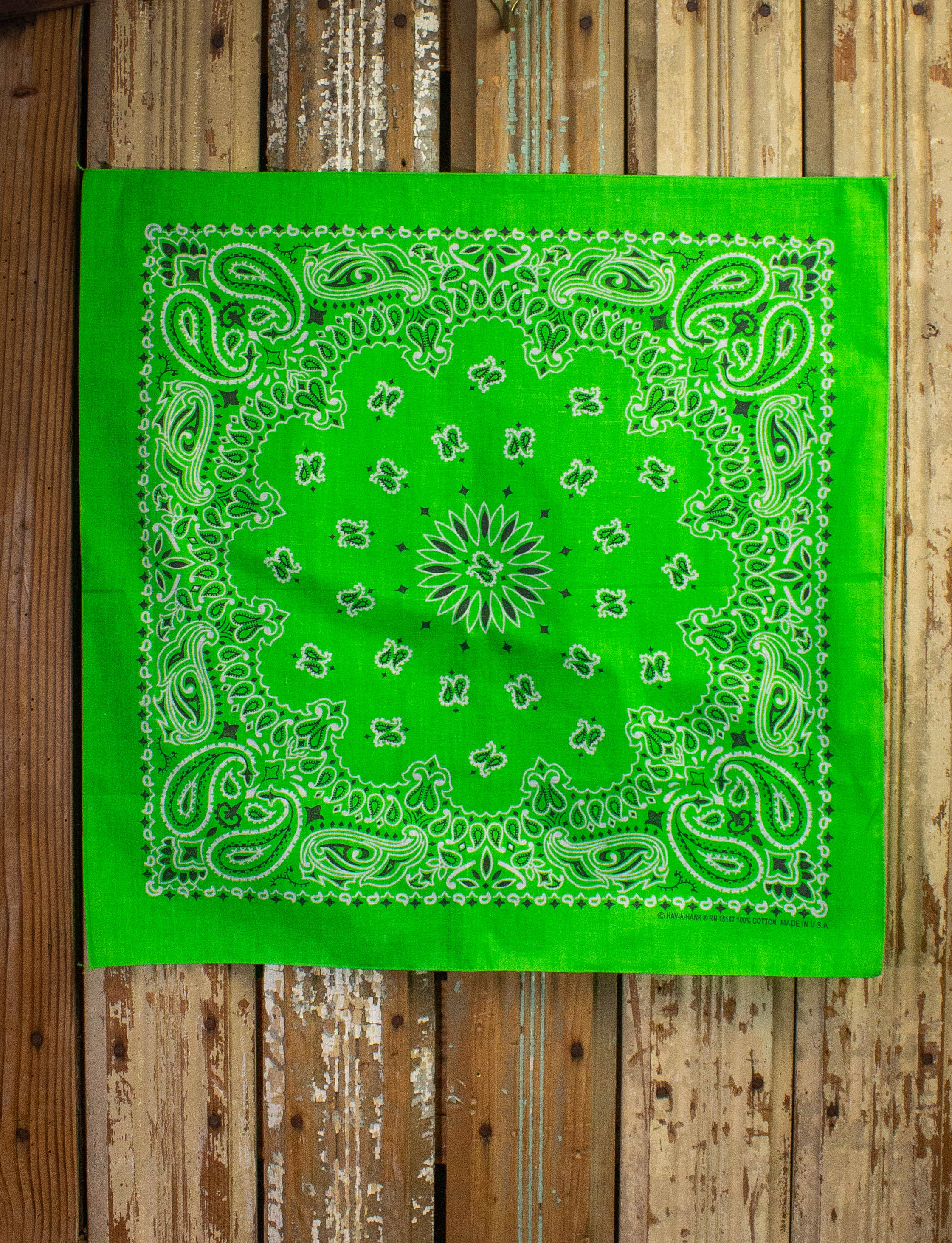 Vintage 80s Hav-A-Hank Neon Green Paisley Bandana