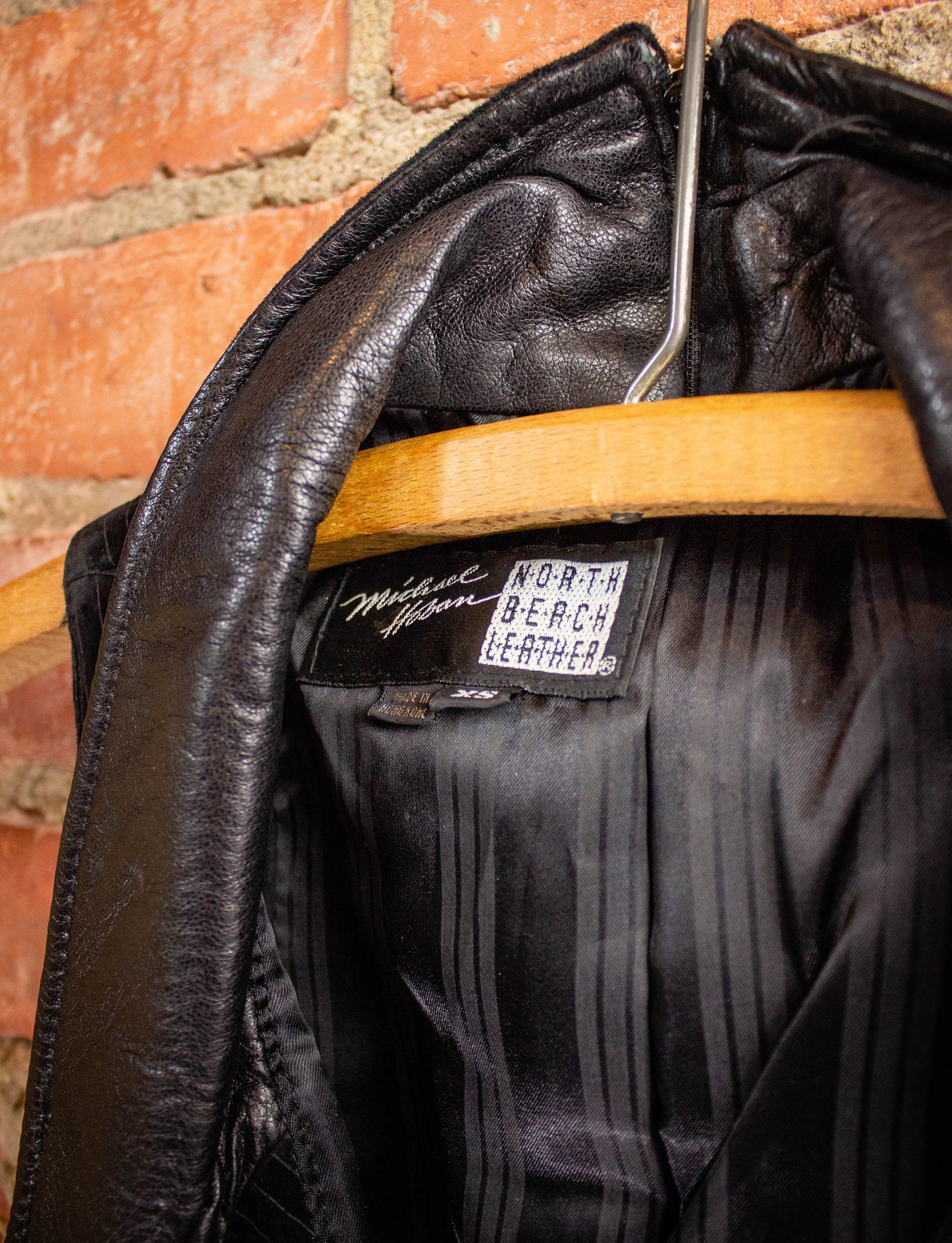 Vintage North Beach Black Leather Pinstripe Halter Leather Dress 80s XS