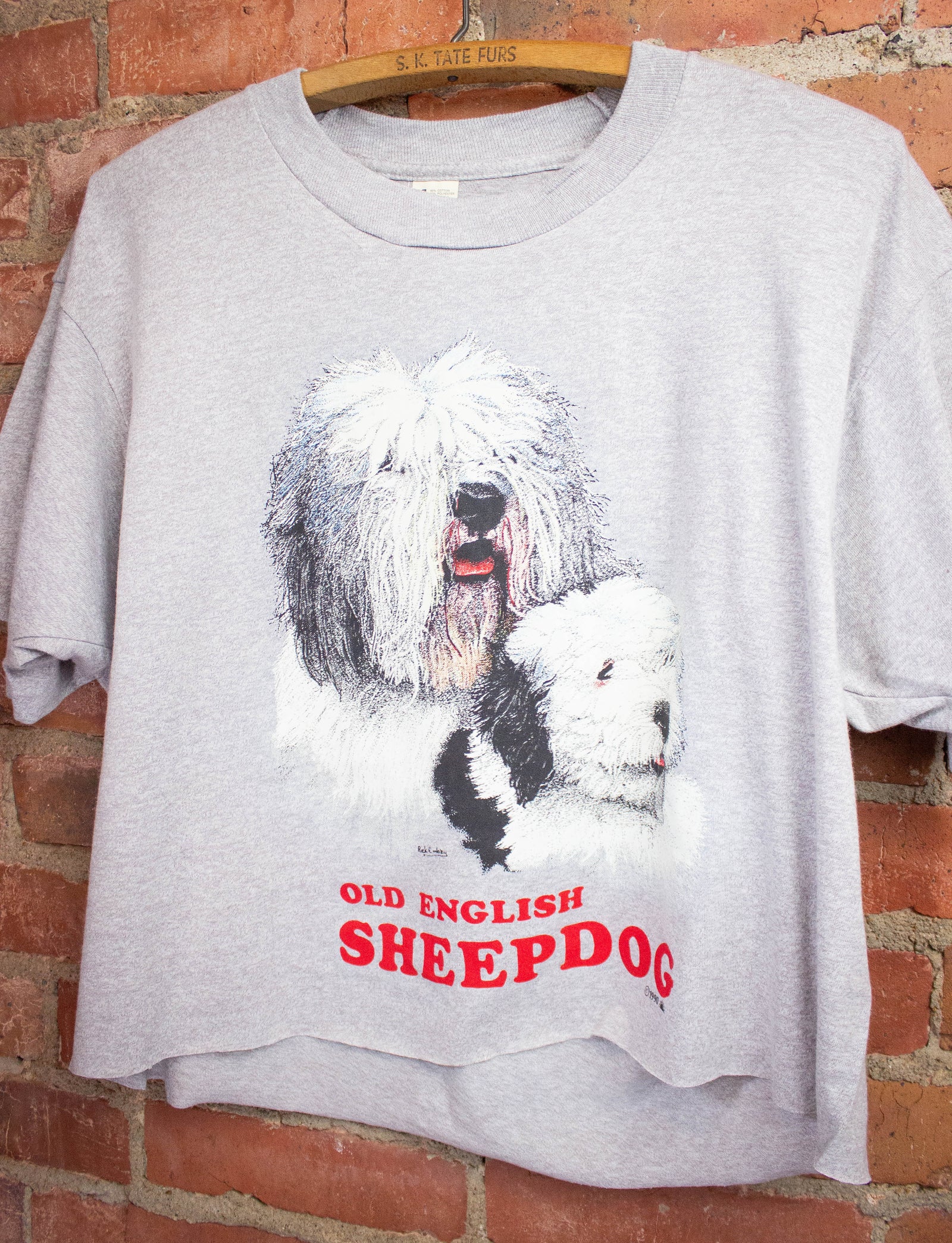 Vintage Old English Sheppard Dog Cropped Graphic T-Shirt 1990 L
