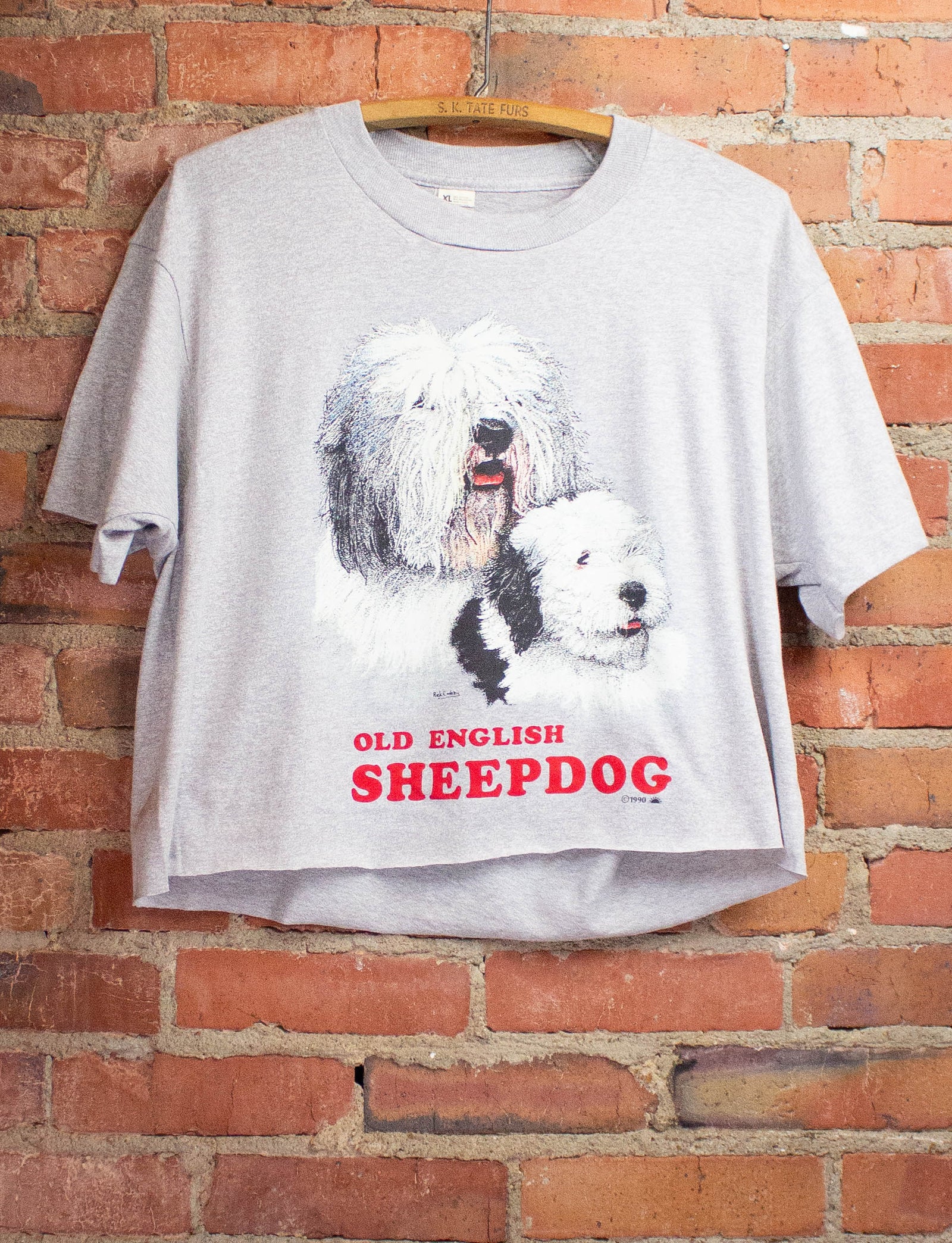 Vintage Old English Sheppard Dog Cropped Graphic T-Shirt 1990 L