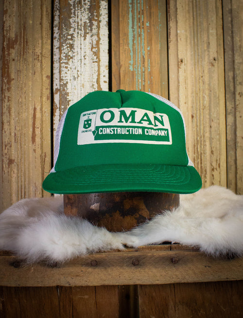Vintage Oman Construction Company Trucker Hat Green/White