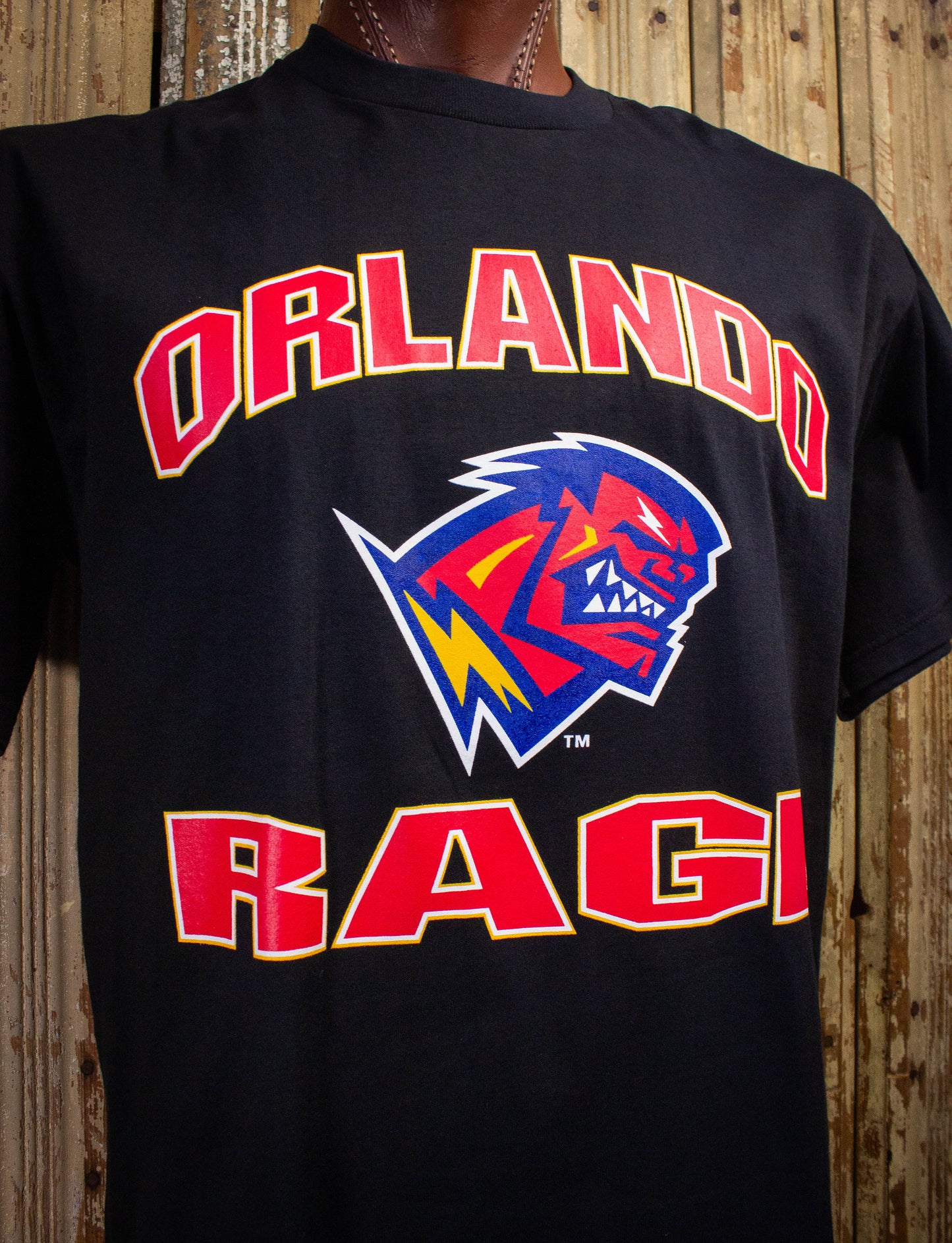 Vintage XFL Orlando Rage Graphic T Shirt 2001 Black XL