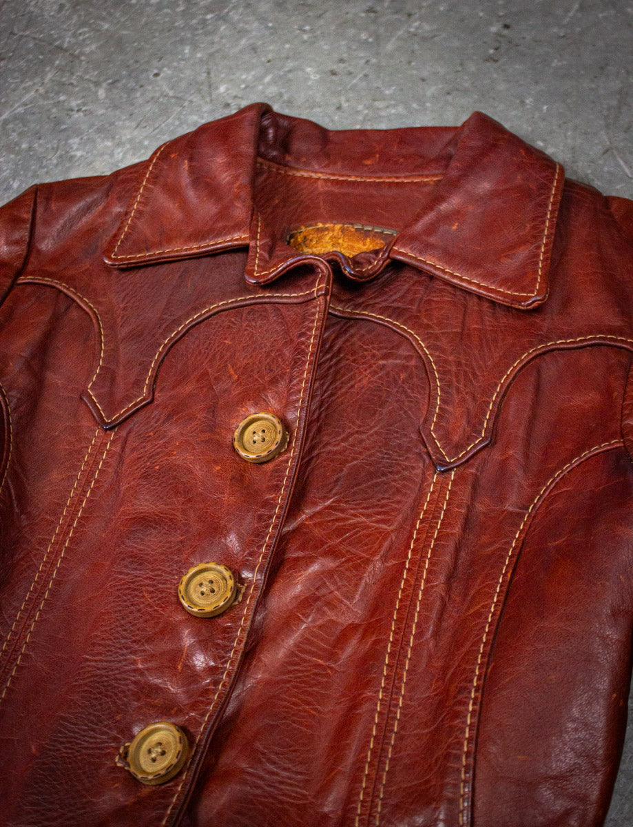 Vintage Oshawakon Brown Leather Jacket 70s XS