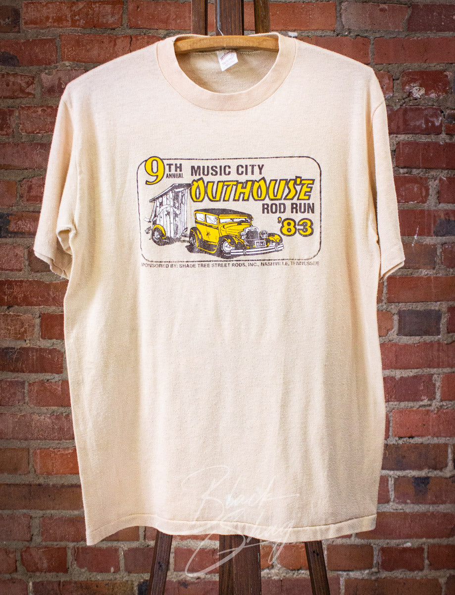Vintage Music City Outhouse Rod Run Graphic T Shirt 1983 Tan Large