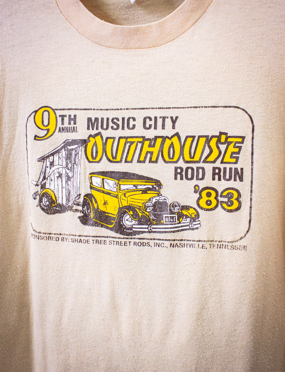 Vintage Music City Outhouse Rod Run Graphic T Shirt 1983 Tan Large